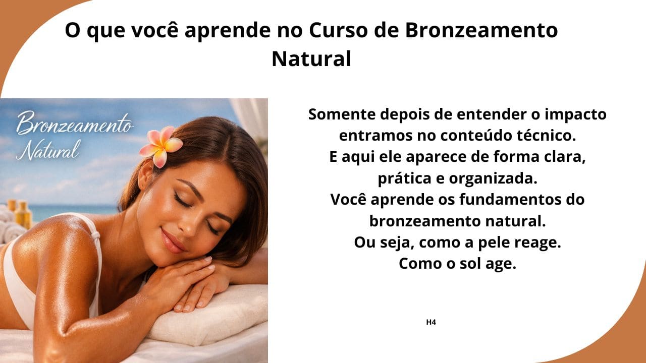 Aluna praticando técnicas de bronzeamento natural em ambiente profissional e acolhedor.