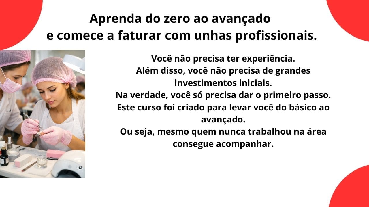 Formação completa em unhas de fibra, com aprendizado progressivo do nível iniciante ao avançado para atuação profissional.