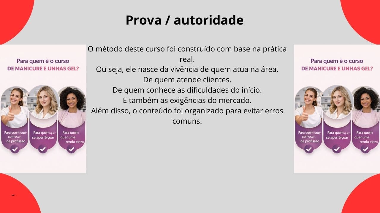 Seção que apresenta o público para o qual o curso de unhas de fibra foi criado, com foco em formação e evolução profissional.
