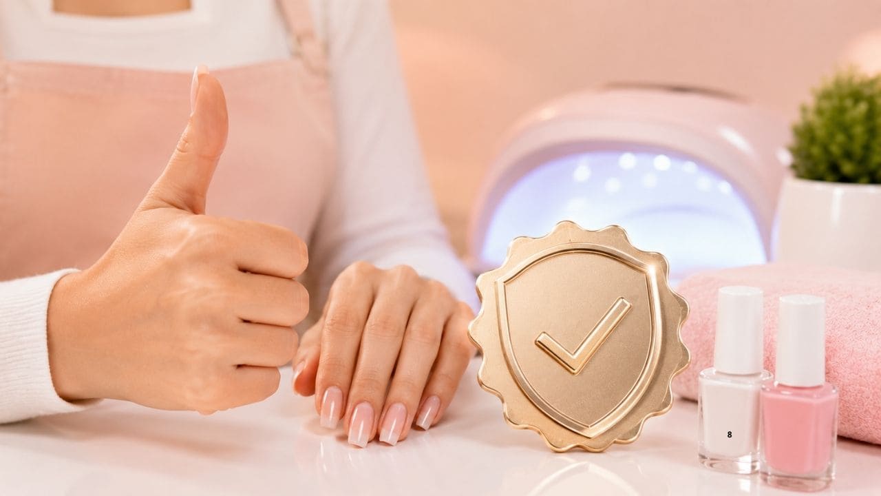 Tela de curso de alongamento de unhas destacando garantia de satisfação e segurança para novas alunas.
