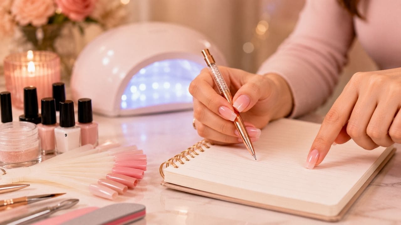 Mulher acessando curso online de alongamento de unhas pronta para iniciar carreira profissional em nail design.