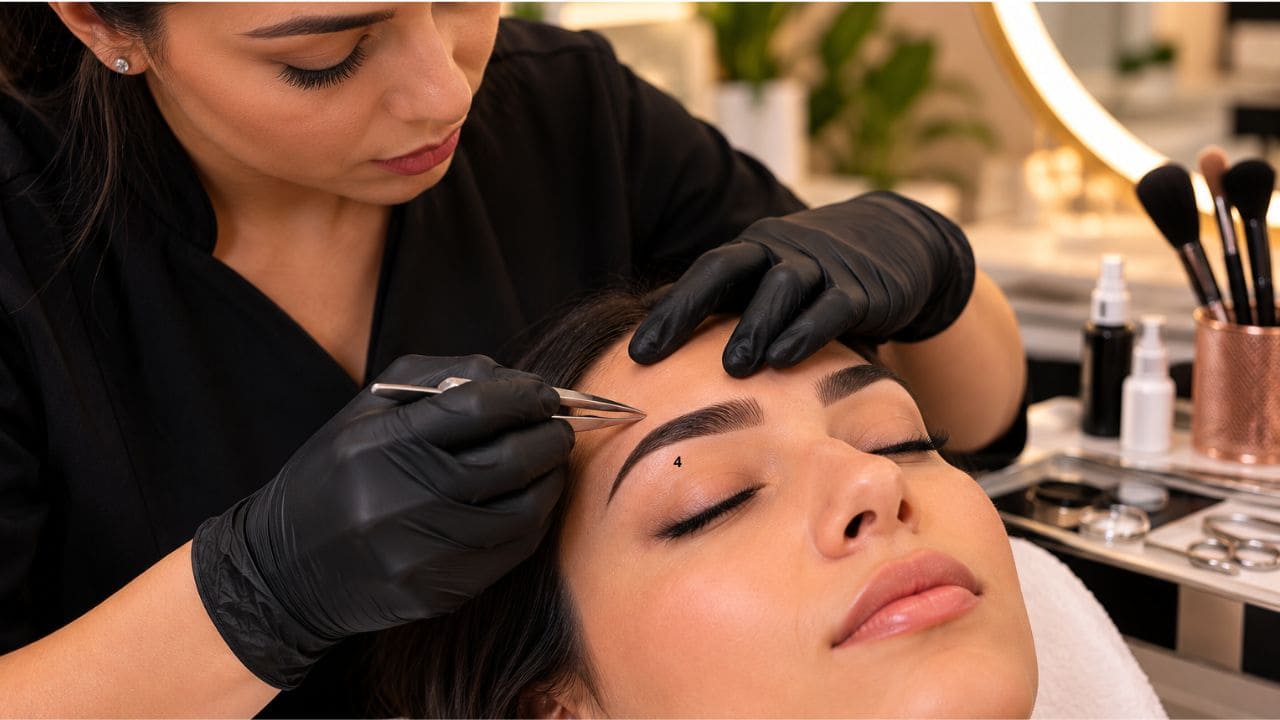 profissional realizando design e modelagem de sobrancelhas 