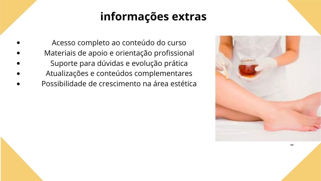 Espaço com links e detalhes adicionais sobre o curso de depilação profissional, inscrições e formas de contato.