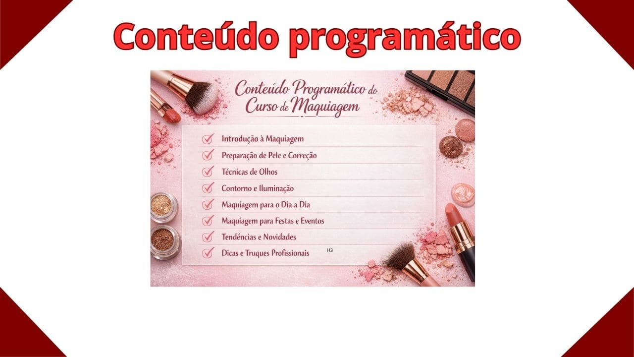 Seção com o título “Conteúdo programático”, apresentando a estrutura do curso, módulos e temas que serão abordados.