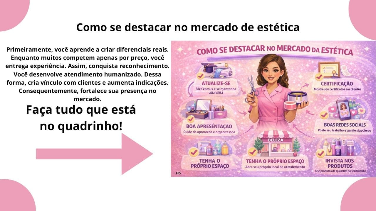 Estratégias e orientações para se posicionar profissionalmente, conquistar clientes e crescer na área da estética com segurança e credibilidade.