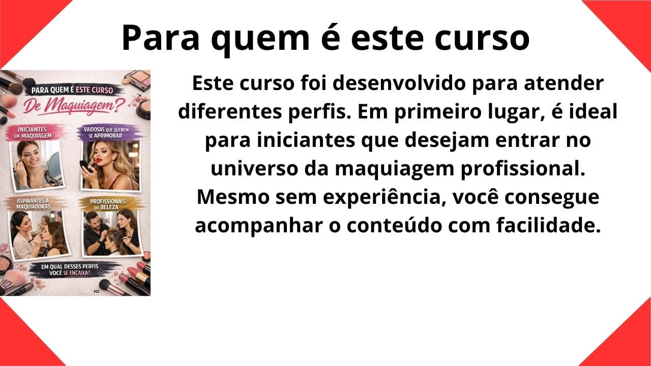 Seção com o título “Para quem é este curso”, indicando o público-alvo e o perfil ideal dos participantes.