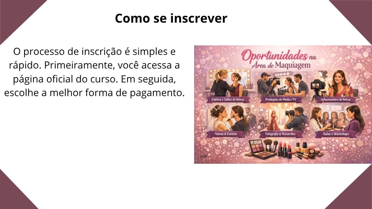 Seção com o título “Como se inscrever”, apresentando o passo a passo para realizar a inscrição no curso.