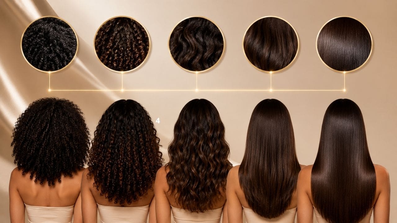 imagem dos tipos dos Tipos de Cabelo que ela é Indicada Progressiva Ark Line Liso Master aplicada em diferentes tipos de cabelo, promovendo alinhamento, brilho, redução de volume e efeito liso duradouro.