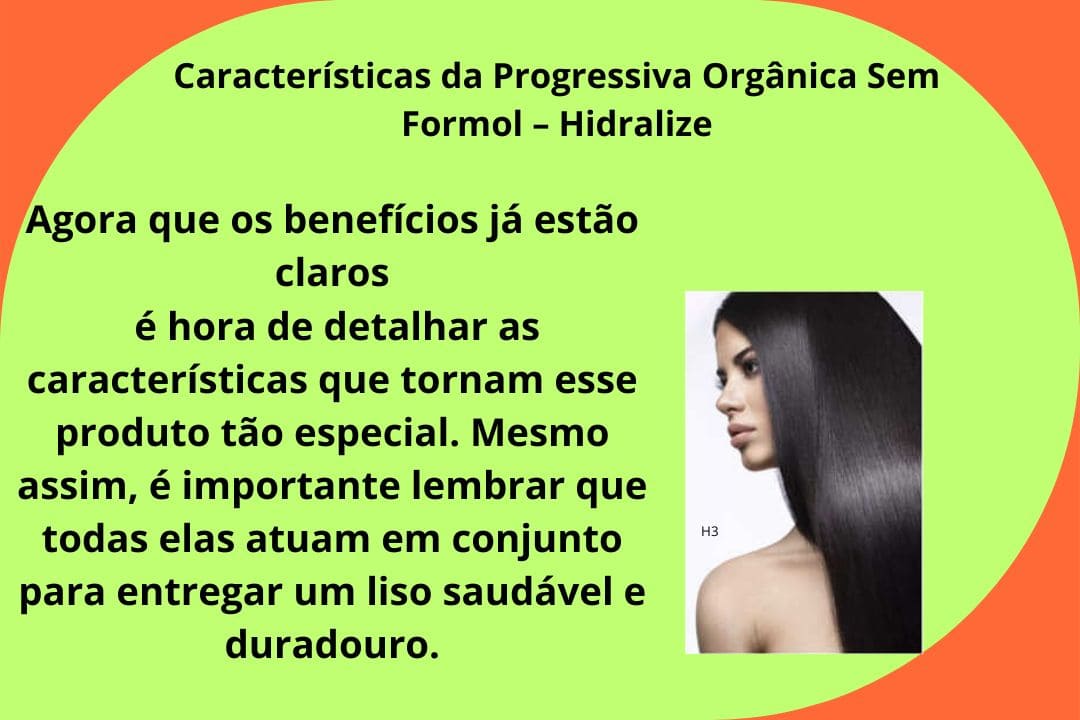 Cabelo feminino liso, hidratado e com brilho após aplicação da progressiva orgânica sem formol Hidralize com tecnologia de lisoterapia.