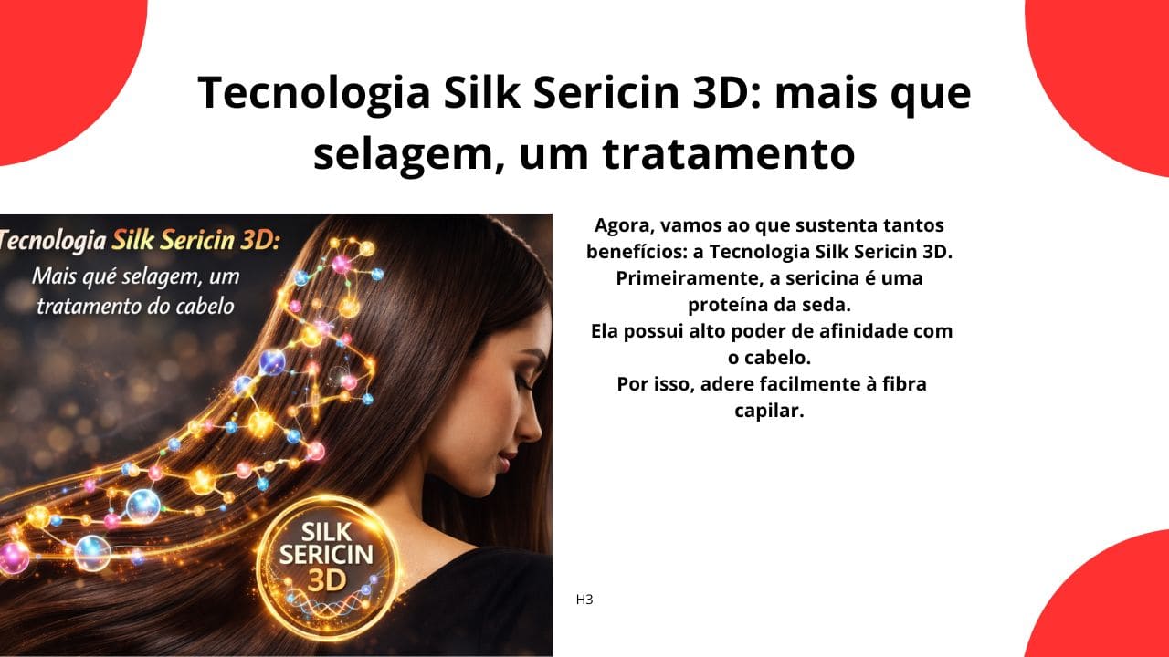 Cabelo longo e brilhante com elementos luminosos ao redor dos fios representando a Tecnologia Silk Sericin 3D atuando profundamente no tratamento capilar.