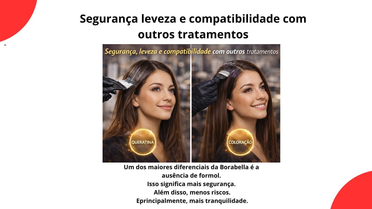 Mulher em salão de beleza recebendo tratamento capilar, com cabelos leves, brilhantes e bem cuidados, representando segurança e compatibilidade com outros procedimentos.