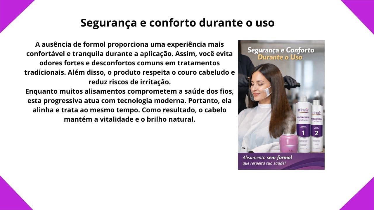 Mulher com cabelos lisos, brilhantes e alinhados após a primeira aplicação da progressiva Itihair sem formol, evidenciando resultado imediato e aspecto saudável.