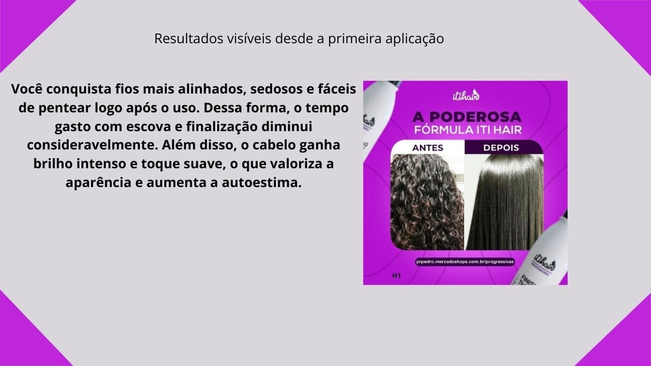 Mulher com cabelos lisos, brilhantes e alinhados após a primeira aplicação da progressiva Itihair sem formol, evidenciando resultado imediato e aspecto saudável.