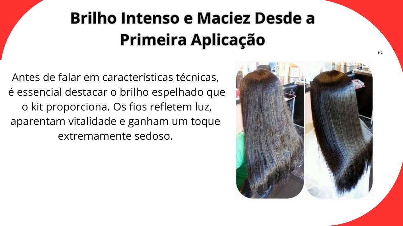 Cabelos com brilho intenso e toque macio desde a primeira aplicação do tratamento capilar, com aparência saudável e bem cuidada.