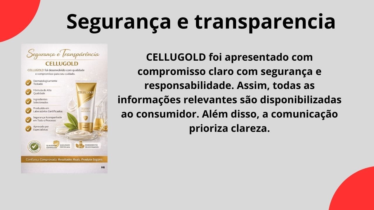 Seção destacando medidas de segurança, qualidade e transparência relacionadas ao produto.
