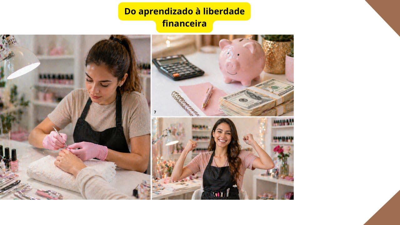 Pessoa praticando manicure e pedicure com materiais profissionais visando crescimento financeiro