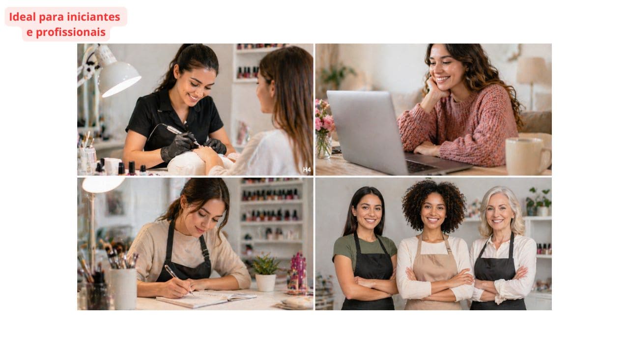 Pessoa iniciando ou aperfeiçoando técnicas de manicure e pedicure em ambiente de aprendizado