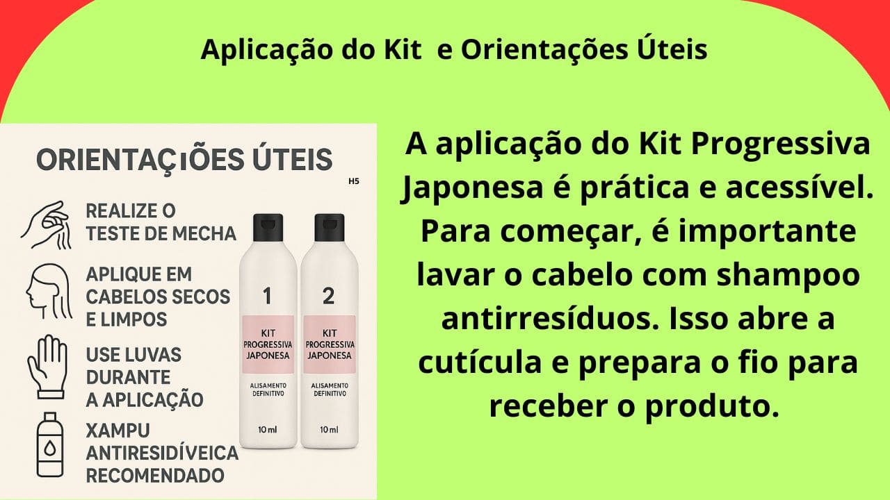 Seção que descreve a aplicação do kit, com palavras-chave e orientações úteis de uso.