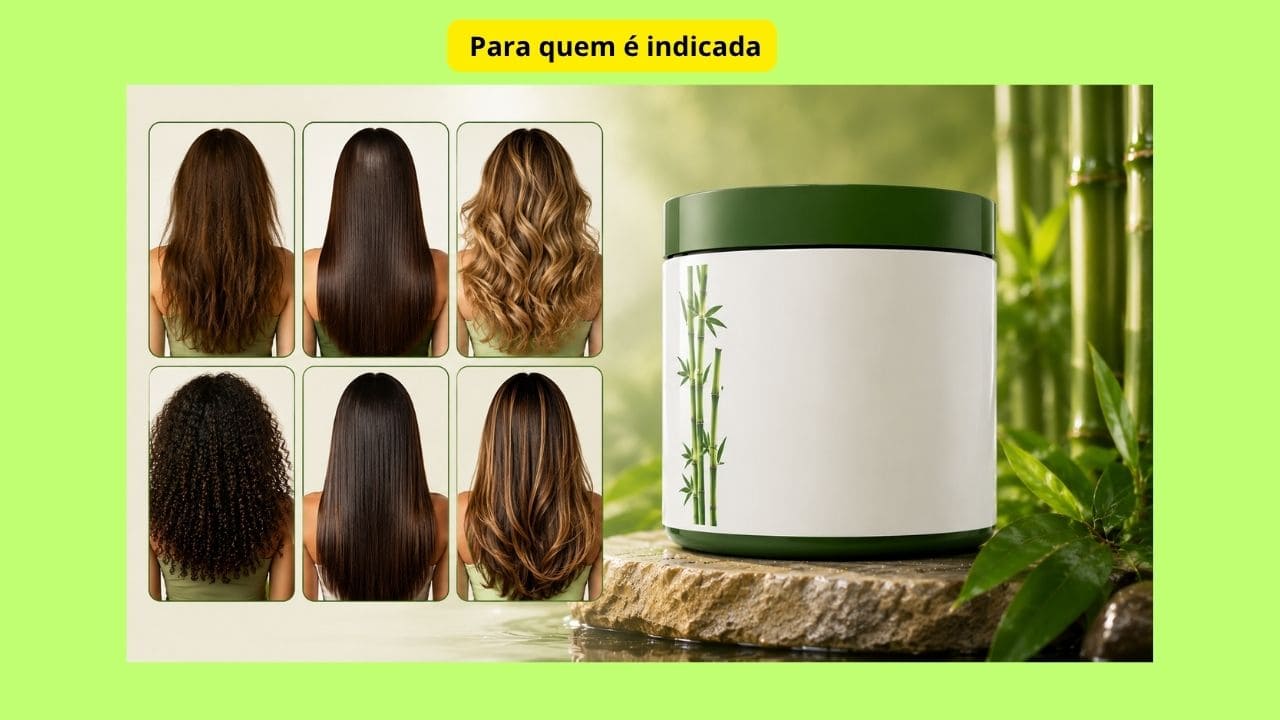 Mulher analisando o cabelo enquanto utiliza a Máscara Bambu Lis Ciare indicada para diferentes tipos de fios.