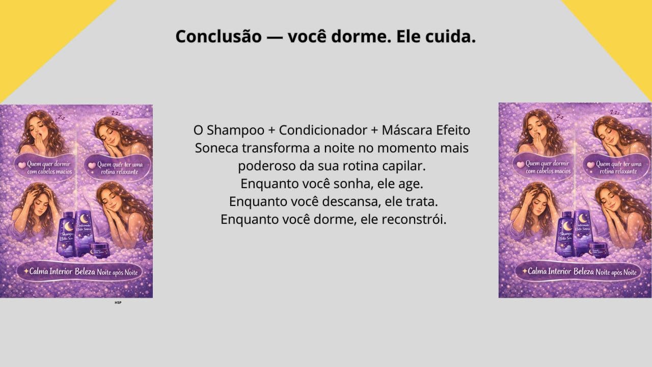 “Tratamento capilar noturno que age enquanto você dorme, cuidando dos fios, promovendo hidratação profunda e fortalecimento.”