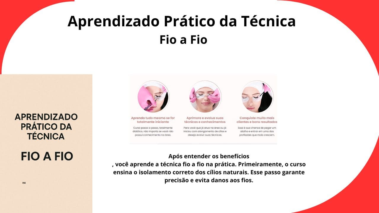  Aluna praticando a aplicação de extensão de cílios fio a fio em modelo durante treinamento.