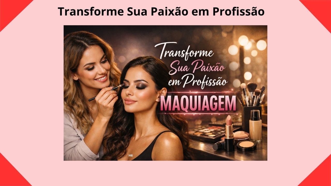 Imagem ilustrativa destacando os benefícios de fazer um curso de maquiagem, com elementos de beleza e maquiagem que representam aprendizado, desenvolvimento profissional, confiança e oportunidades de trabalho na área da beleza.