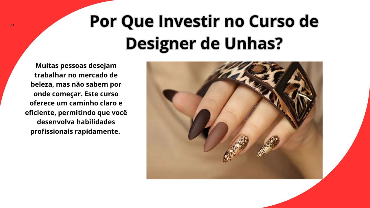 Imagem de uma designer de unhas realizando nail art profissional em um salão de beleza, com materiais e esmaltes organizados.