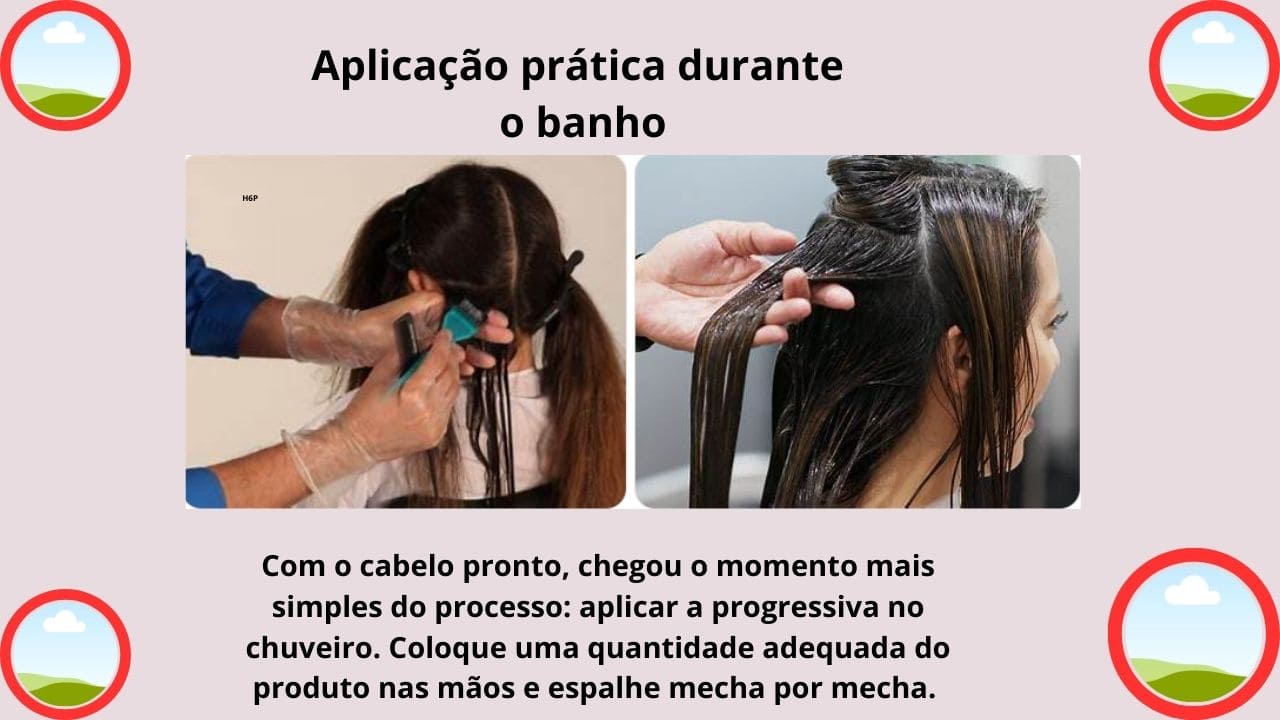 Mulher aplicando tratamento capilar nos cabelos molhados durante o banho, distribuindo o produto de forma prática e uniforme.