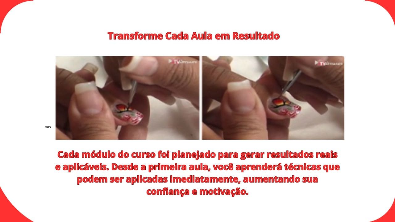 Pessoa praticando técnicas de design de unhas durante uma aula, focada em obter resultados práticos.