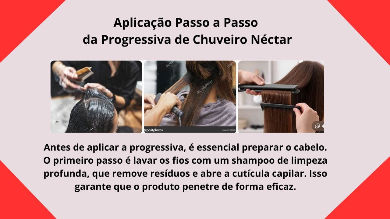 Mulher aplicando a Progressiva de Chuveiro Néctar nos cabelos durante o banho, espalhando o produto de forma uniforme nos fios.