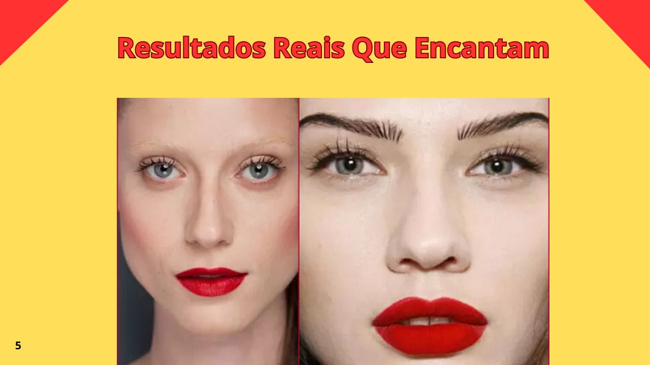 Imagem de antes e depois mostrando os resultados do batom nos lábios, destacando cor intensa, acabamento matte e longa duração.
