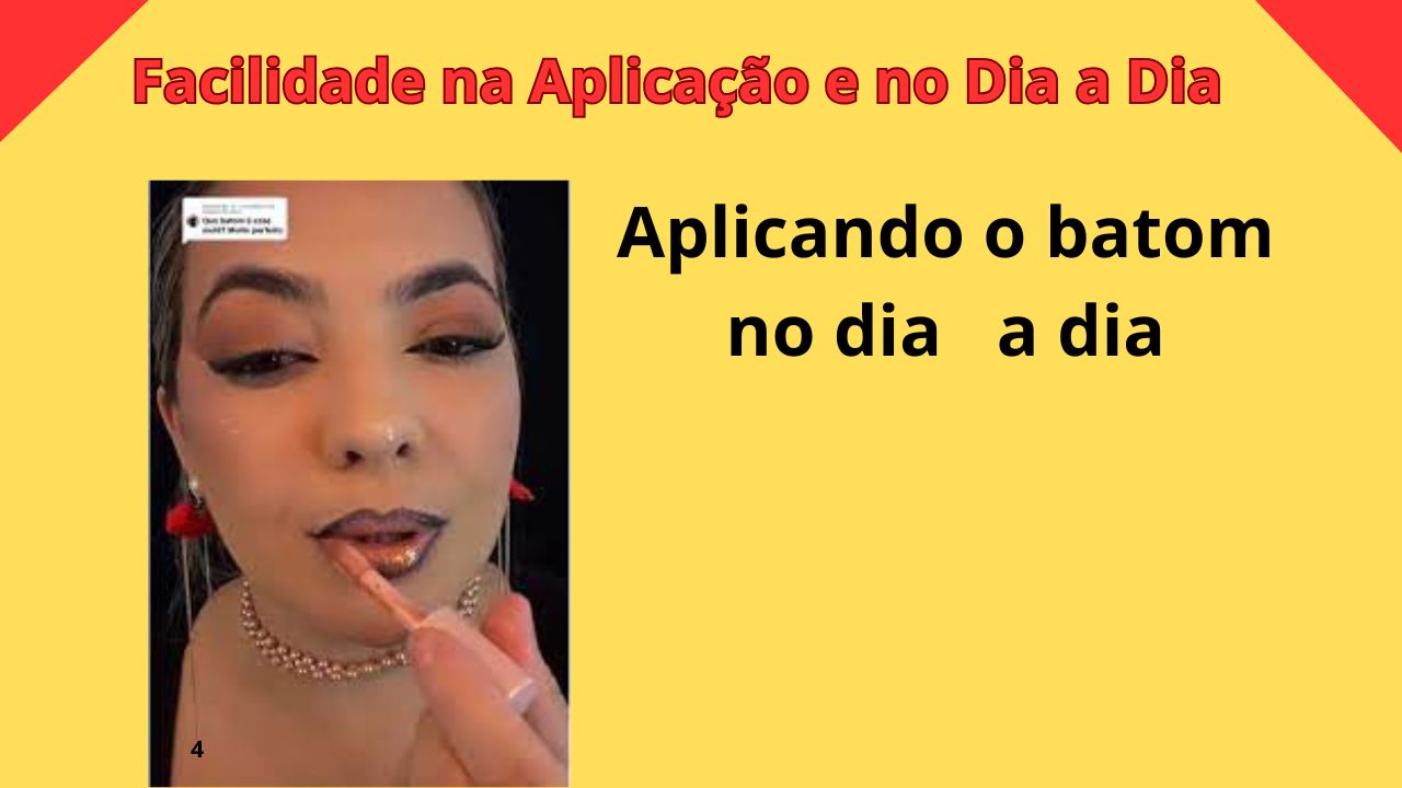 Pessoa aplicando batom líquido com aplicador anatômico, mostrando praticidade e precisão no uso diário.