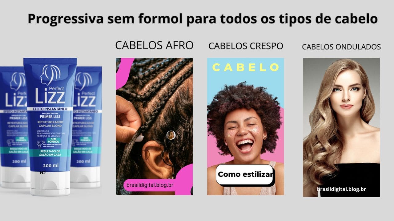 Produto compatível com todos os tipos de cabelo, do liso ao cacheado.
