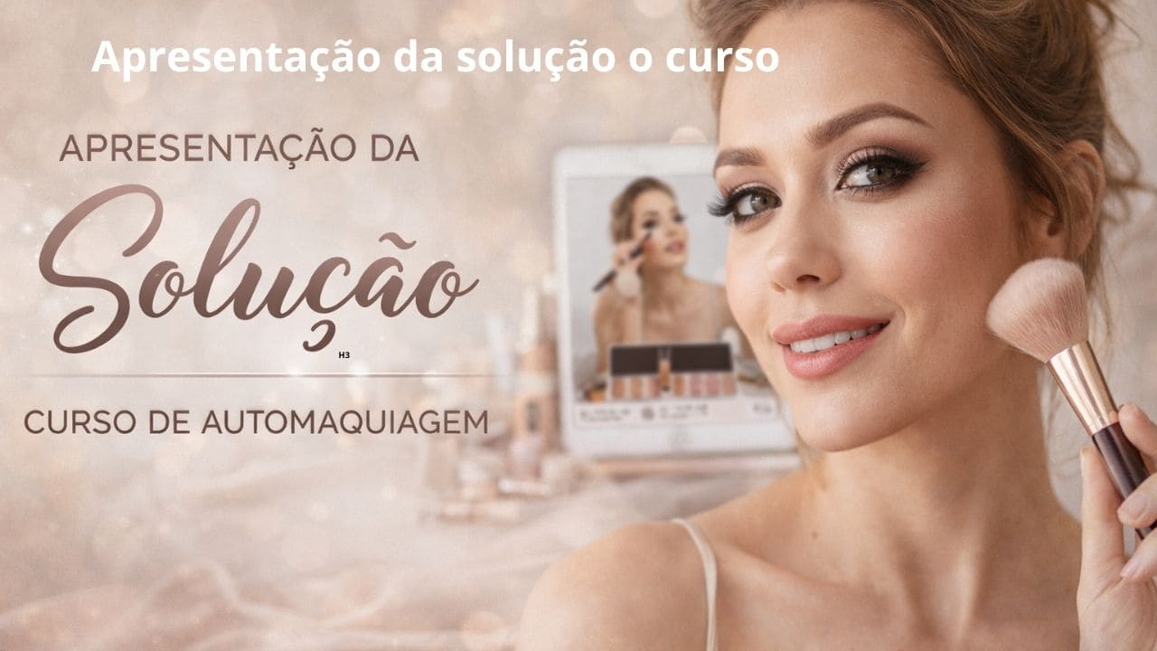 Mulher com maquiagem impecável aplicando produto no rosto, representando aprendizado de técnicas profissionais através de um curso de automaquiagem.