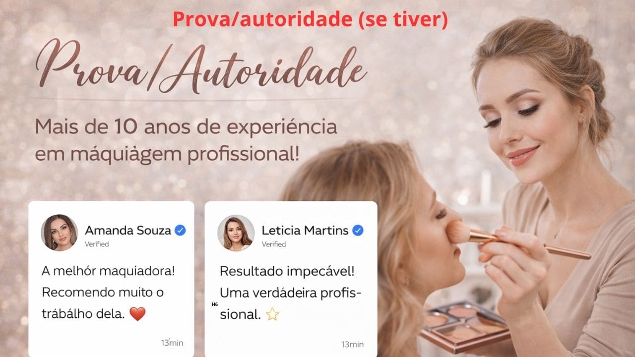 Maquiadora profissional aplicando maquiagem em cliente, com destaque para depoimentos ou resultados que comprovam a qualidade do método.