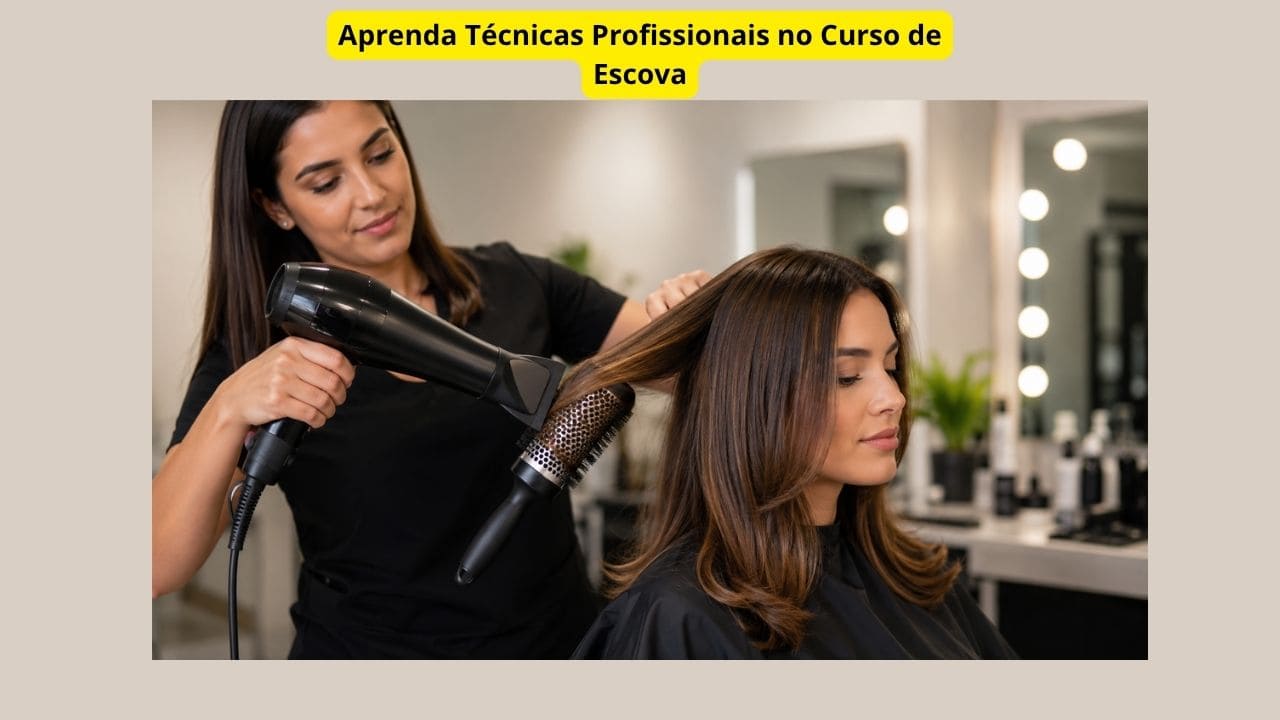 Profissional realizando escova em cabelo liso e brilhante em um salão moderno.