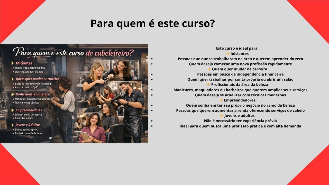 Seção explicando quem pode se beneficiar do curso e para quais perfis ele é indicado.