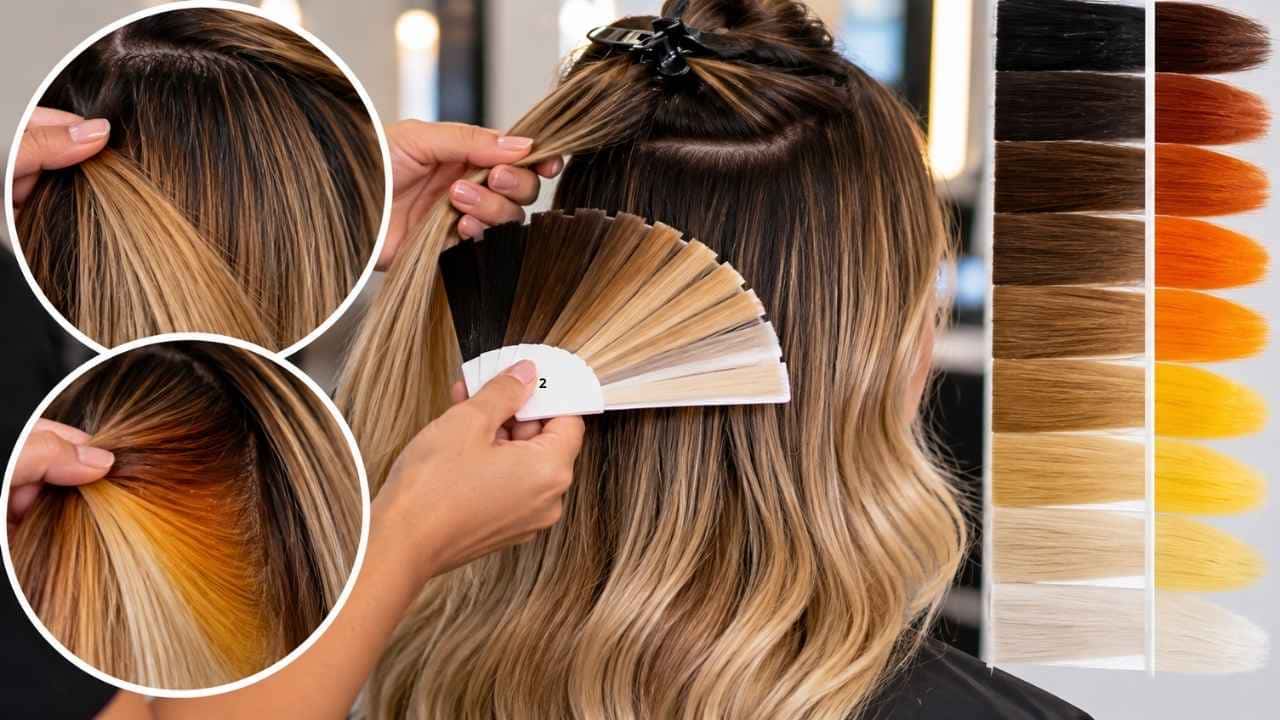 Identificação da altura de tom e do fundo de clareamento do cabelo na colorimetria capilar.