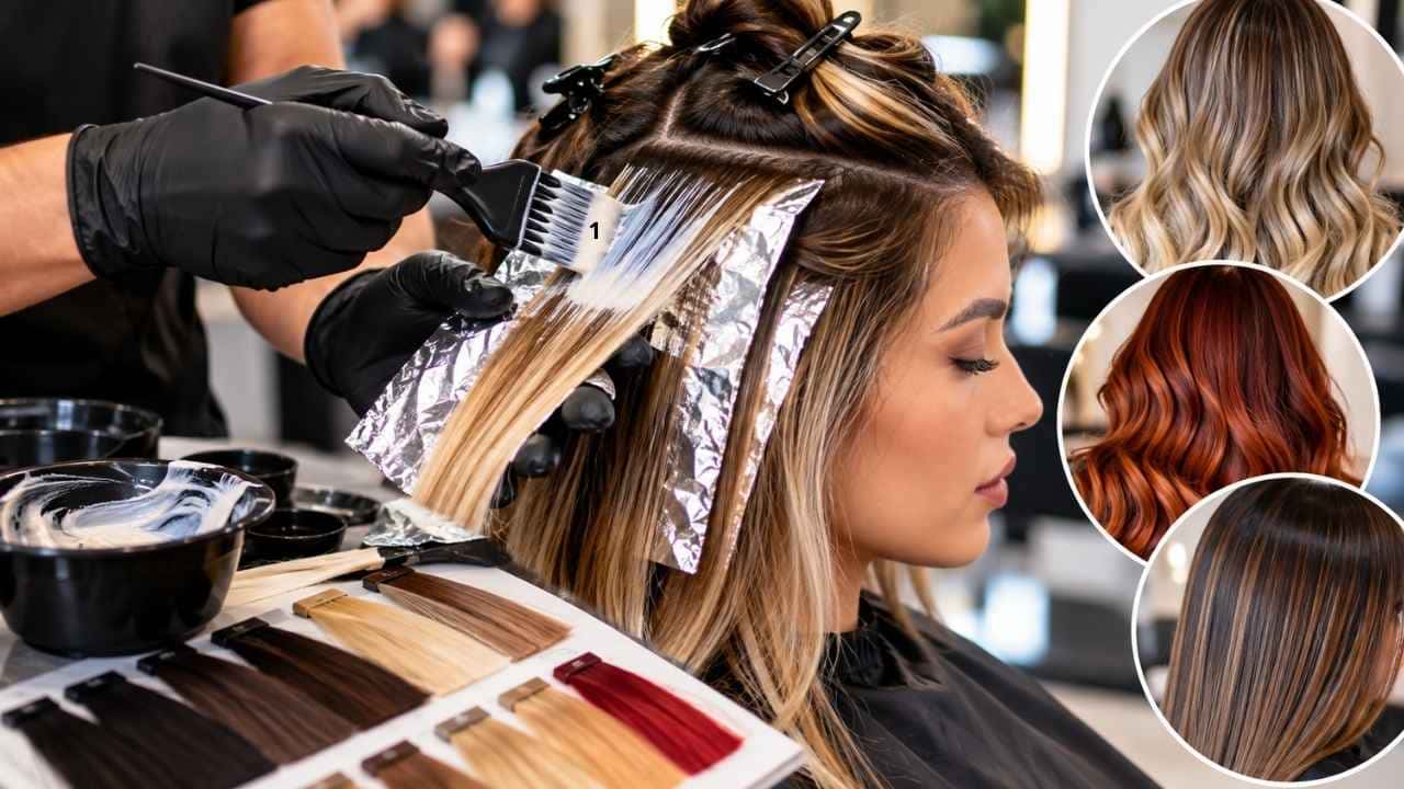 Técnicas de coloração capilar ensinadas no curso de colorimetria profissional.