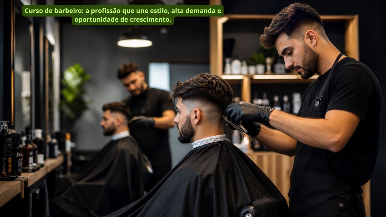 Imagem representando o crescimento do mercado de barbearia e a valorização do curso de barbeiro como profissão moderna e promissora.