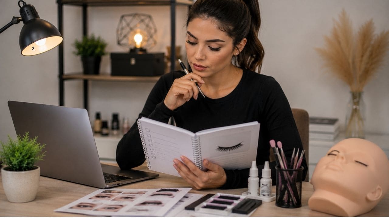 Pessoa analisando informações de um curso online em um notebook enquanto compara conteúdo programático, certificado e suporte ao aluno.
