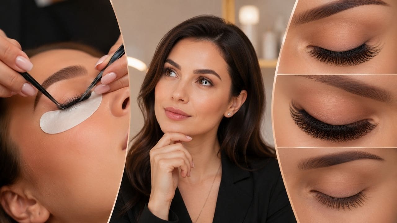 Lash designer realizando aplicação de extensão de cílios utilizando uma das técnicas mais procuradas e valorizadas do mercado de beleza.