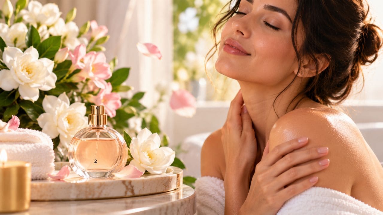 Perfume floral proporcionando uma experiência sensorial durante o uso