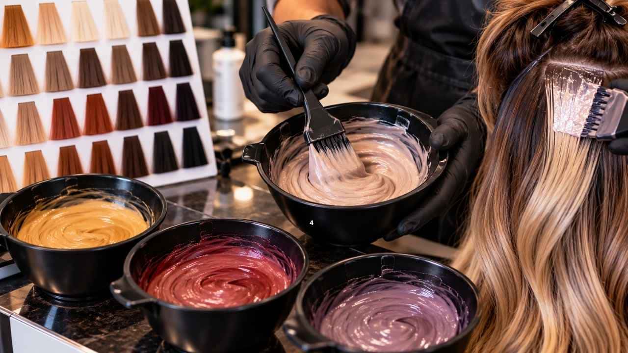 Mistura de colorações capilares para criar tonalidades personalizadas com base nos princípios da colorimetria.