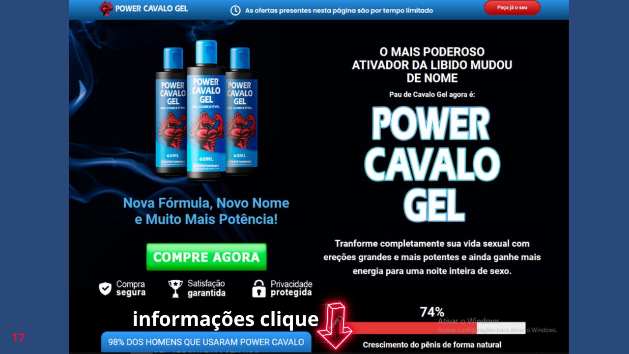 É um produto único desenvolvido com ingredientes 100% naturais seguros e orgânicos usados para o aumento da libido, aumento da energia corporal e apetite sexual. O composto de PAU DE CAVALO GEL é considerado o melhor para quem deseja retomar uma vida sexual saudável ou apimentar mais ainda a relação, seus efeitos comprovados vem ajudando milhares de homens no Brasil, sua fórmula não possui efeitos colaterais, e seus resultados são garantidos. E feitos acurto prazo de 15 á 20 minutos !