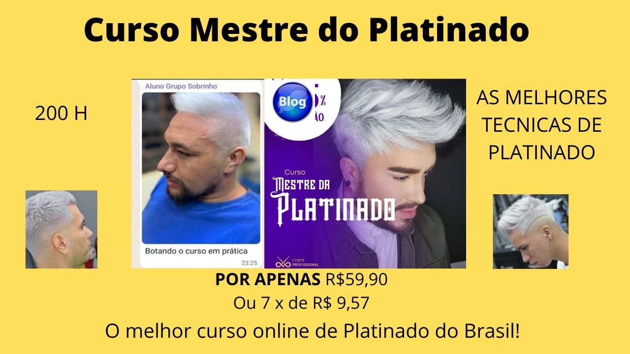 O melhor curso online de Platinado do Brasil! Com o curso "Platinado MESTRE" você vai aprender todo o processo necessário para chegar ao melhor resultado possível em seus platinados sem gerar incômodos ao seu clientes! Além disso, você recebe totalmente grátis uma aula completa de degrade ao finalizar as aulas de platinado, junto ao seu certificado!