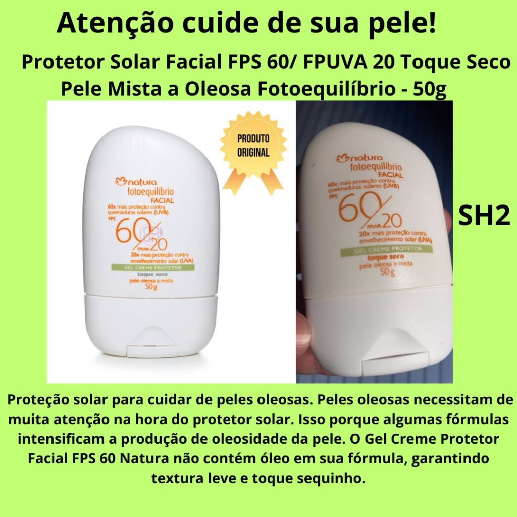 Protetor Solar Facial FPS 60/ FPUVA 20 Toque Seco Pele Mista a Oleosa Fotoequilíbrio - 50g