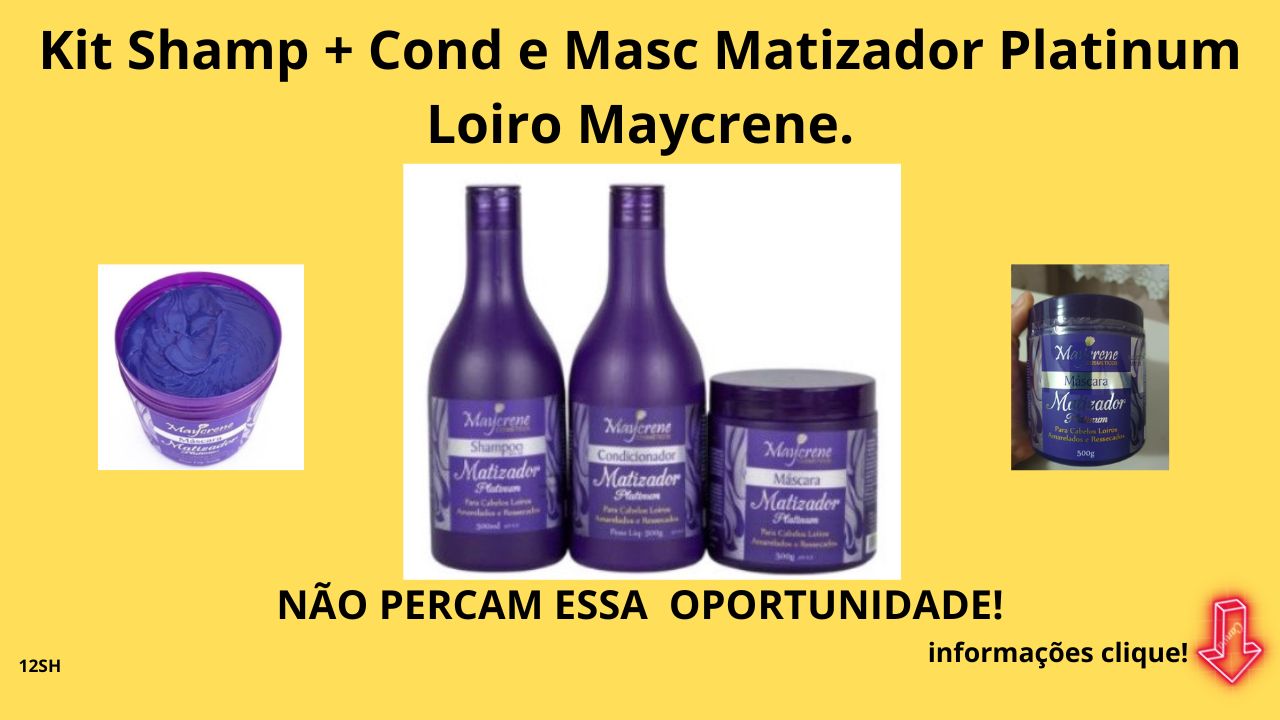 A Linha de tratamento Matizadora Maycrene é ideal para cabelos loiros, brancos ou grisalhos. Renova e realça a cor com pigmentos violeta, além de neutraliza o tom amarelado que se acumula nos fios. Características: As Nano partículas de Cor fazem uma neutralização perfeita por serem muito pequenas e penetram facilmente na fibra capilar. A Vitamina B5 é hidrossolúvel, possui poder Antioxidante e repõe proteínas, lipídios, carboidratos, alta capacidade de absorção e retenção de água.