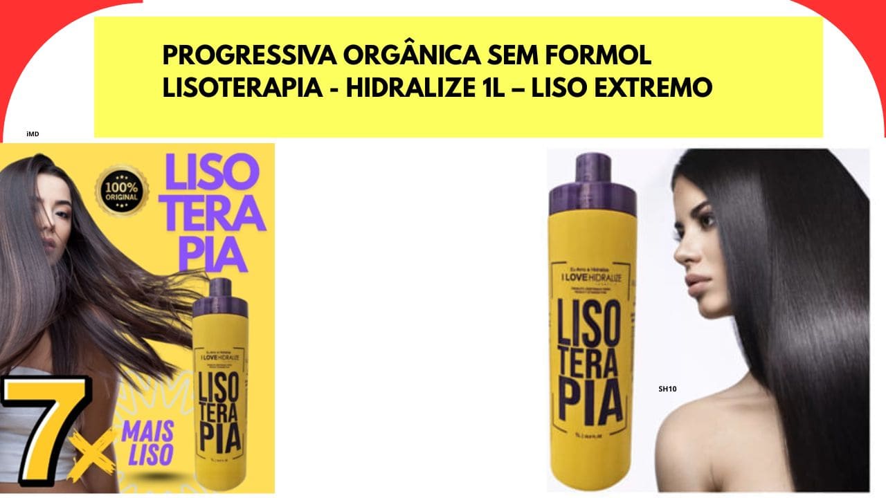 Progressiva orgânica sem formol Hidralize Lisoterapia com efeito liso extremo, tratamento capilar hidratante e redutor de volume.
