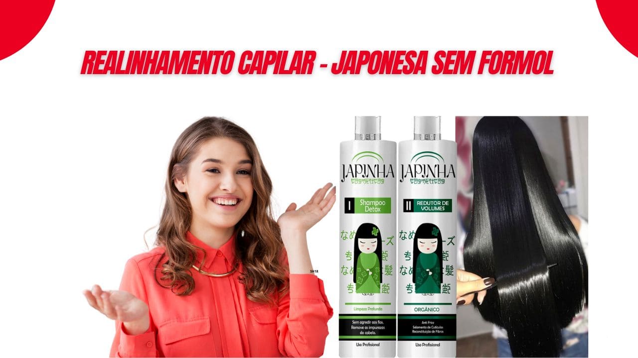 Realinhamento Capilar Japonesa Sem Formol 1 Litro Japinha para alinhamento, redução de frizz, brilho intenso e maciez dos cabelos.